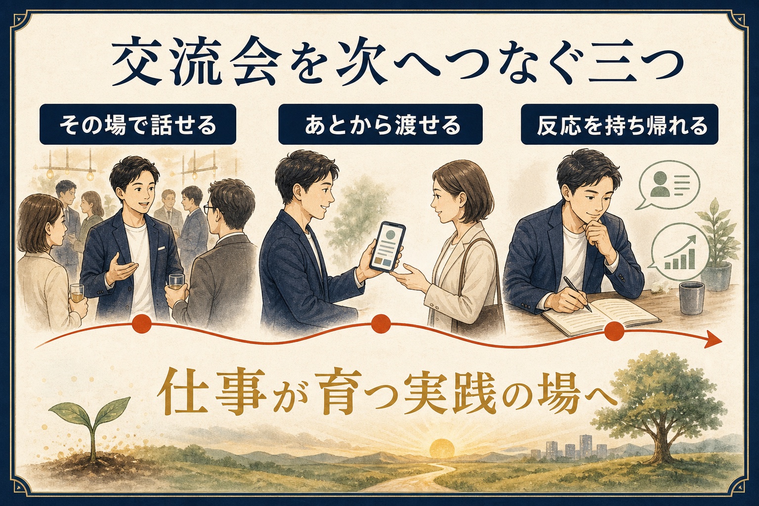 その場で話す、あとからページを渡す、反応を持ち帰るの三つをつなぐ仕組み